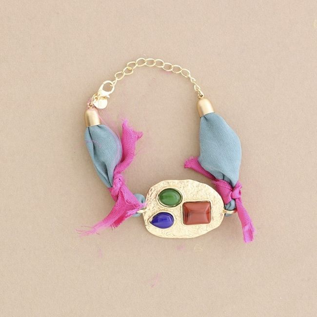 PULSERA  ÉTNICA TELA METAL RESINA