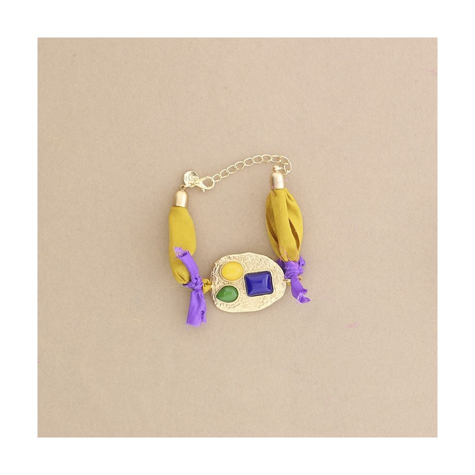 ETHNIC FABRIC METAL RESIN BRACELET