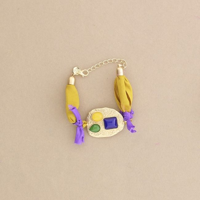 PULSERA  ÉTNICA TELA METAL RESINA