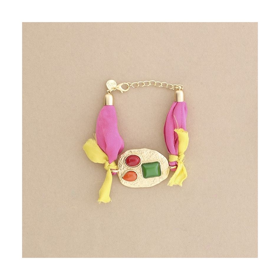 ETHNIC FABRIC METAL RESIN BRACELET