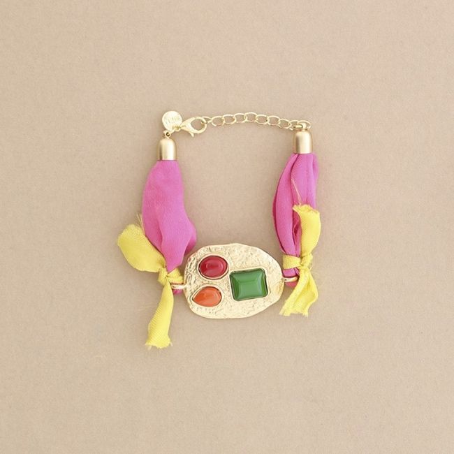ETHNIC FABRIC METAL RESIN BRACELET