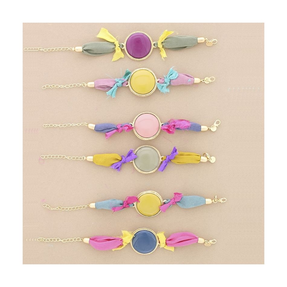 PULSERA  ÉTNICA TELA METAL RESINA