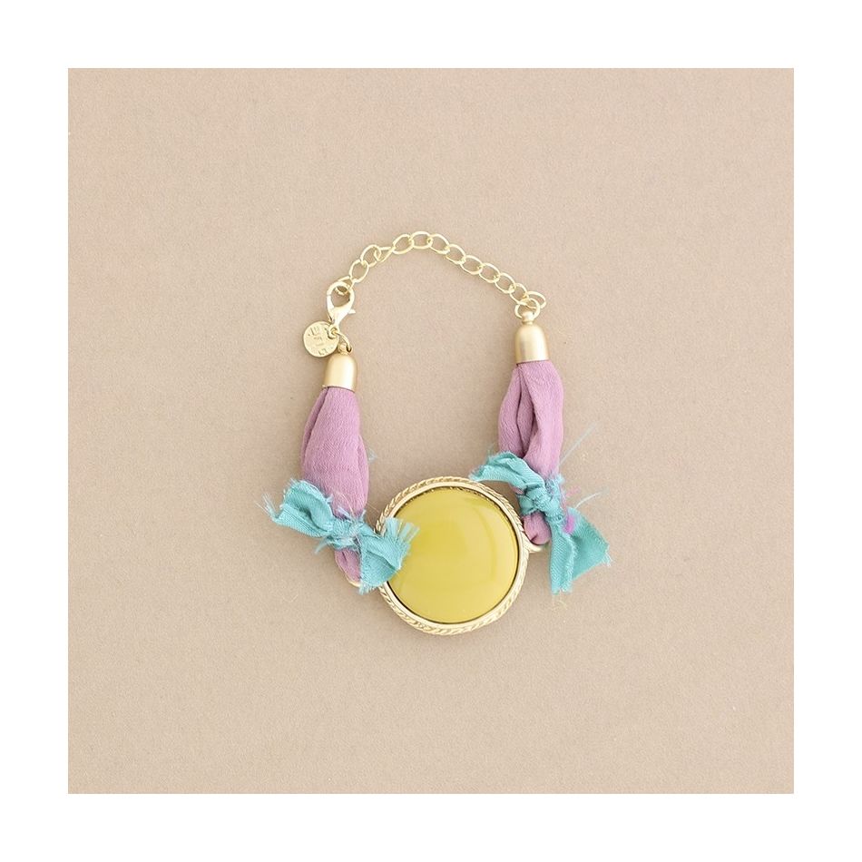 PULSERA  ÉTNICA TELA METAL RESINA