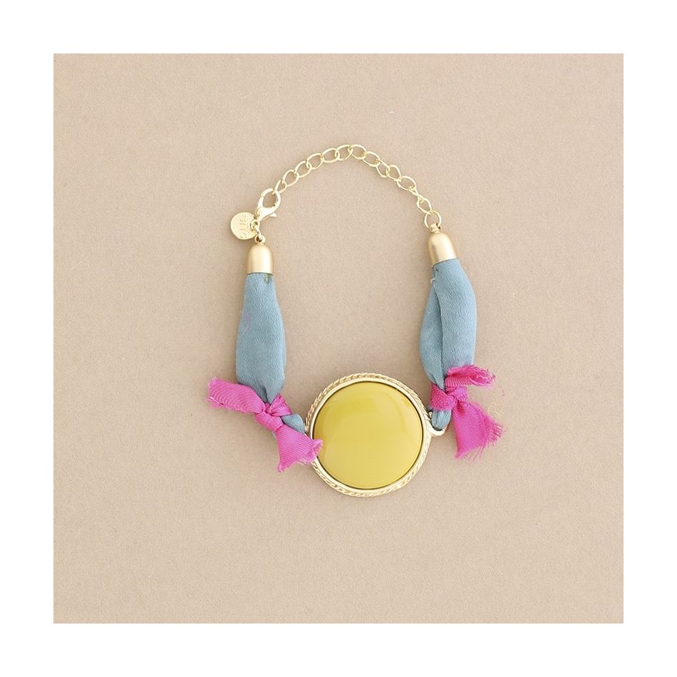 PULSERA  ÉTNICA TELA METAL RESINA