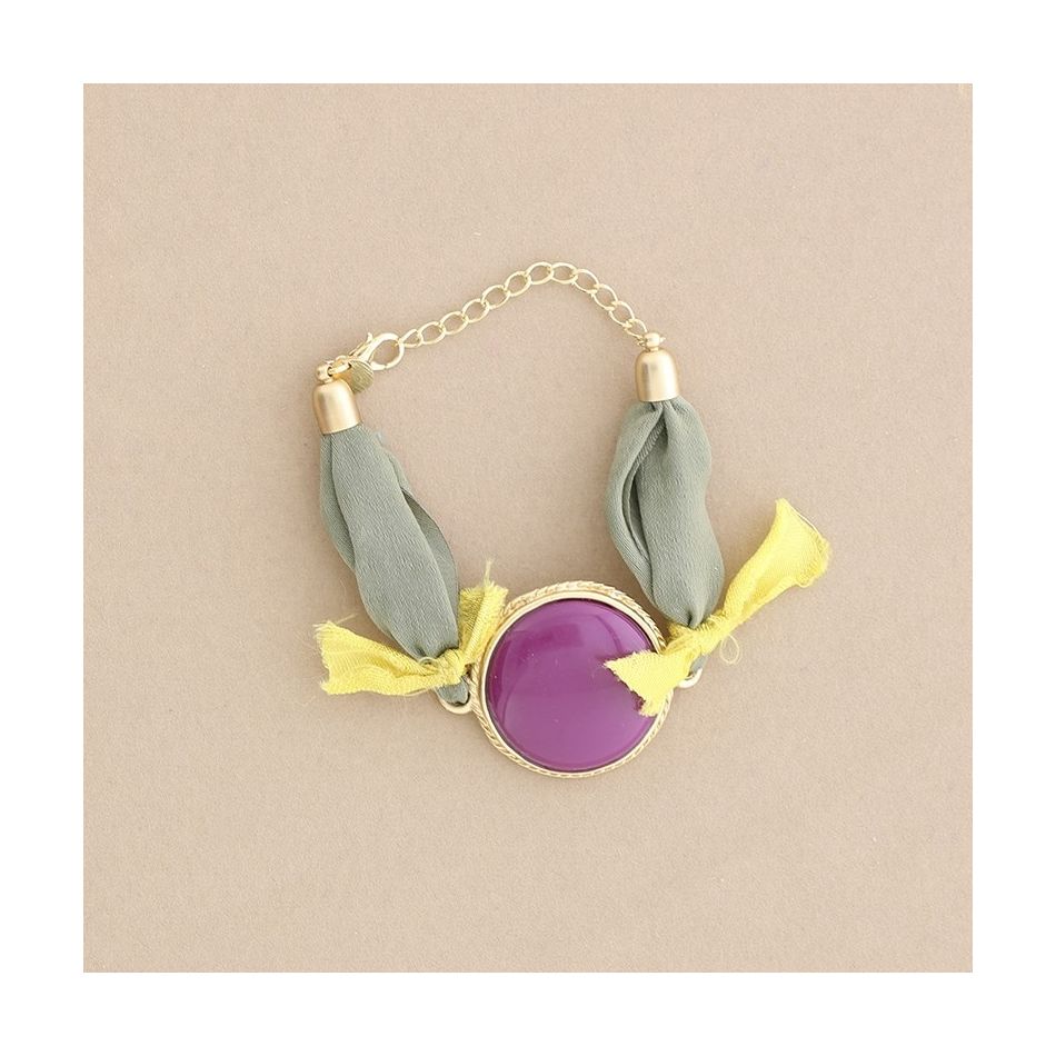 PULSERA  ÉTNICA TELA METAL RESINA