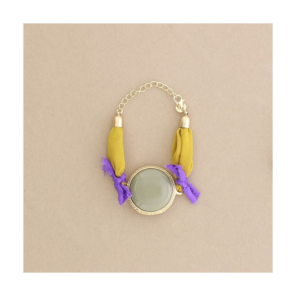 PULSERA  ÉTNICA TELA METAL RESINA