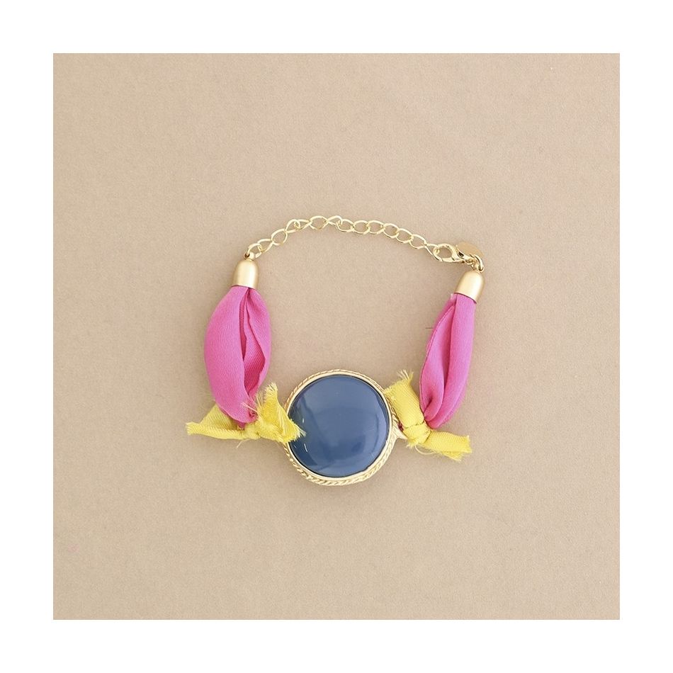 PULSERA  ÉTNICA TELA METAL RESINA