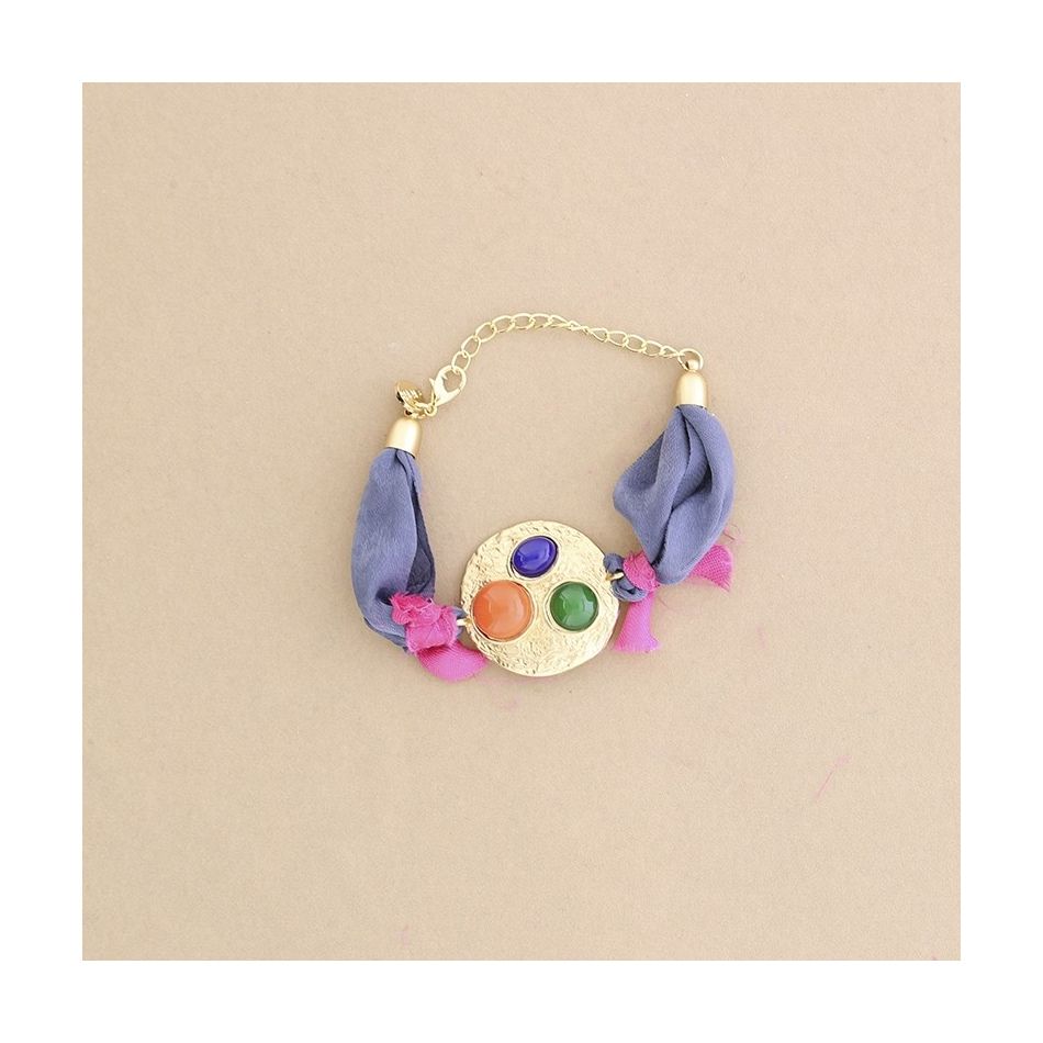 PULSERA  ÉTNICA TELA METAL RESINA