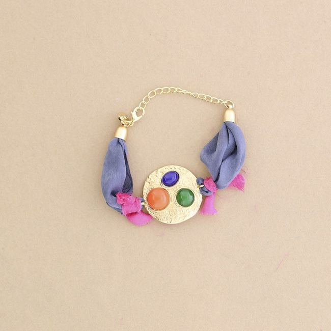 PULSERA  ÉTNICA TELA METAL RESINA