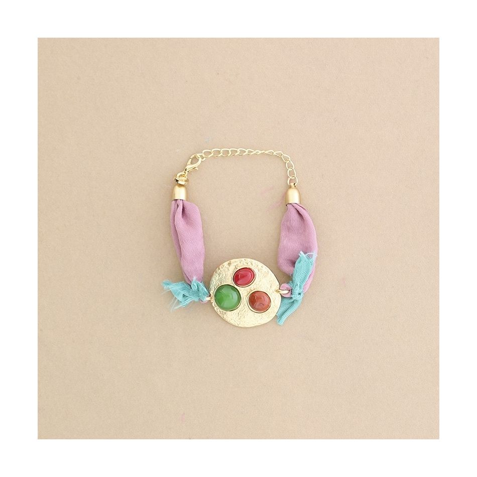 ETHNIC FABRIC METAL RESIN BRACELET