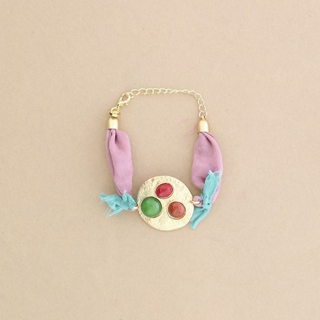 ETHNIC FABRIC METAL RESIN BRACELET