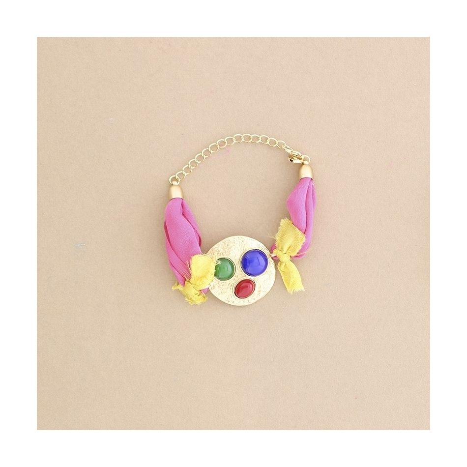 ETHNIC FABRIC METAL RESIN BRACELET