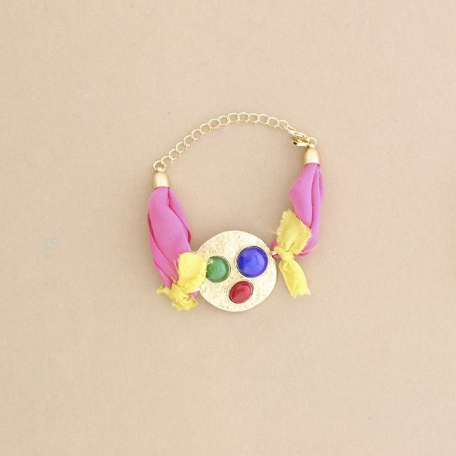 PULSERA  ÉTNICA TELA METAL RESINA