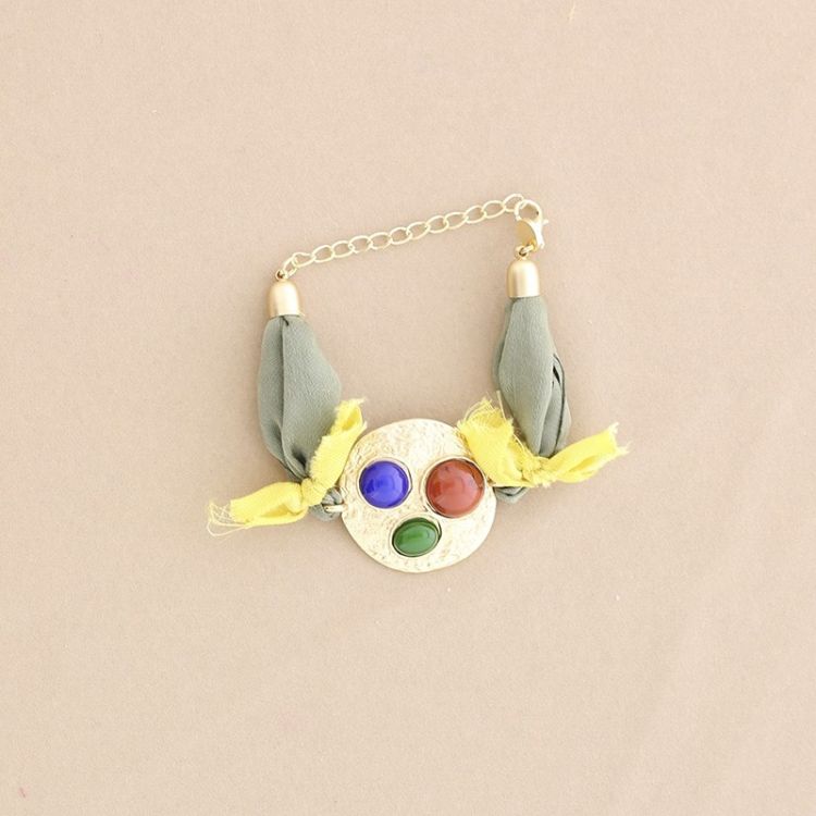 PULSERA  ÉTNICA TELA METAL RESINA 2
