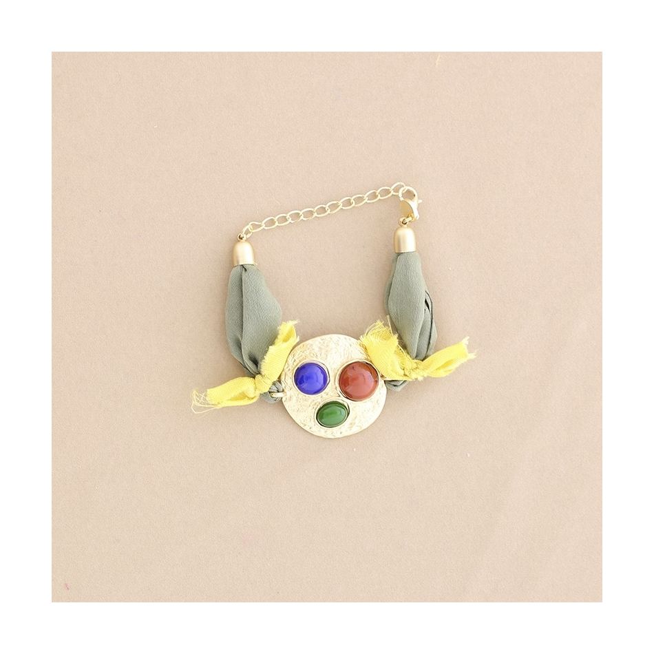 ETHNIC FABRIC METAL RESIN BRACELET