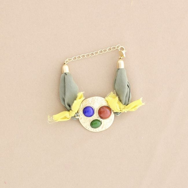 ETHNIC FABRIC METAL RESIN BRACELET