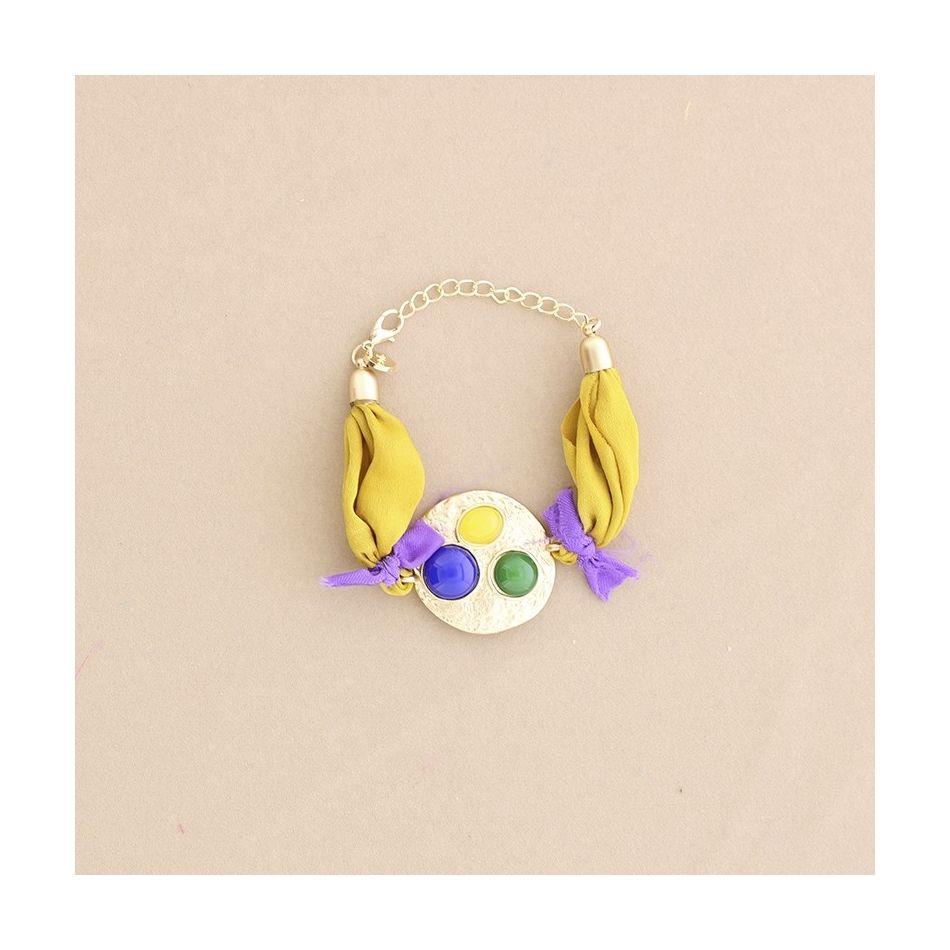 PULSERA  ÉTNICA TELA METAL RESINA