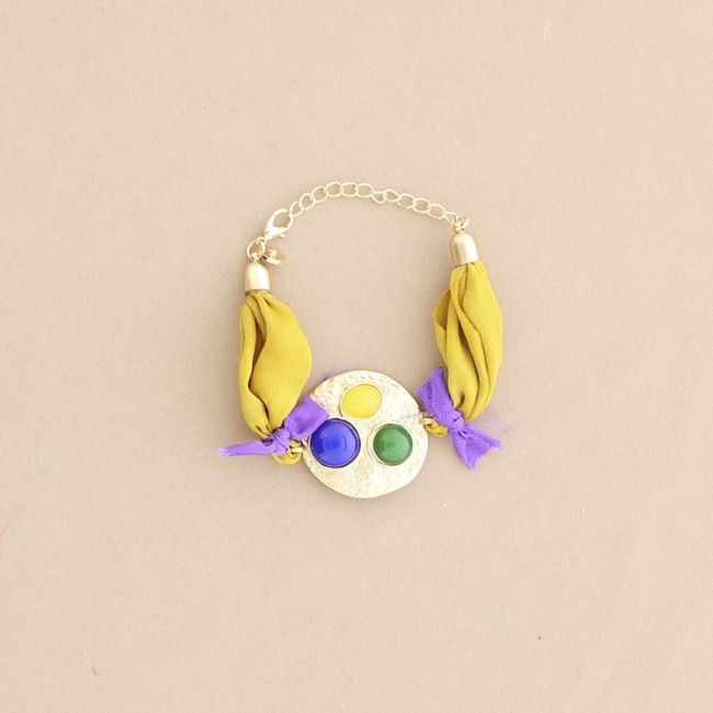 PULSERA  ÉTNICA TELA METAL RESINA