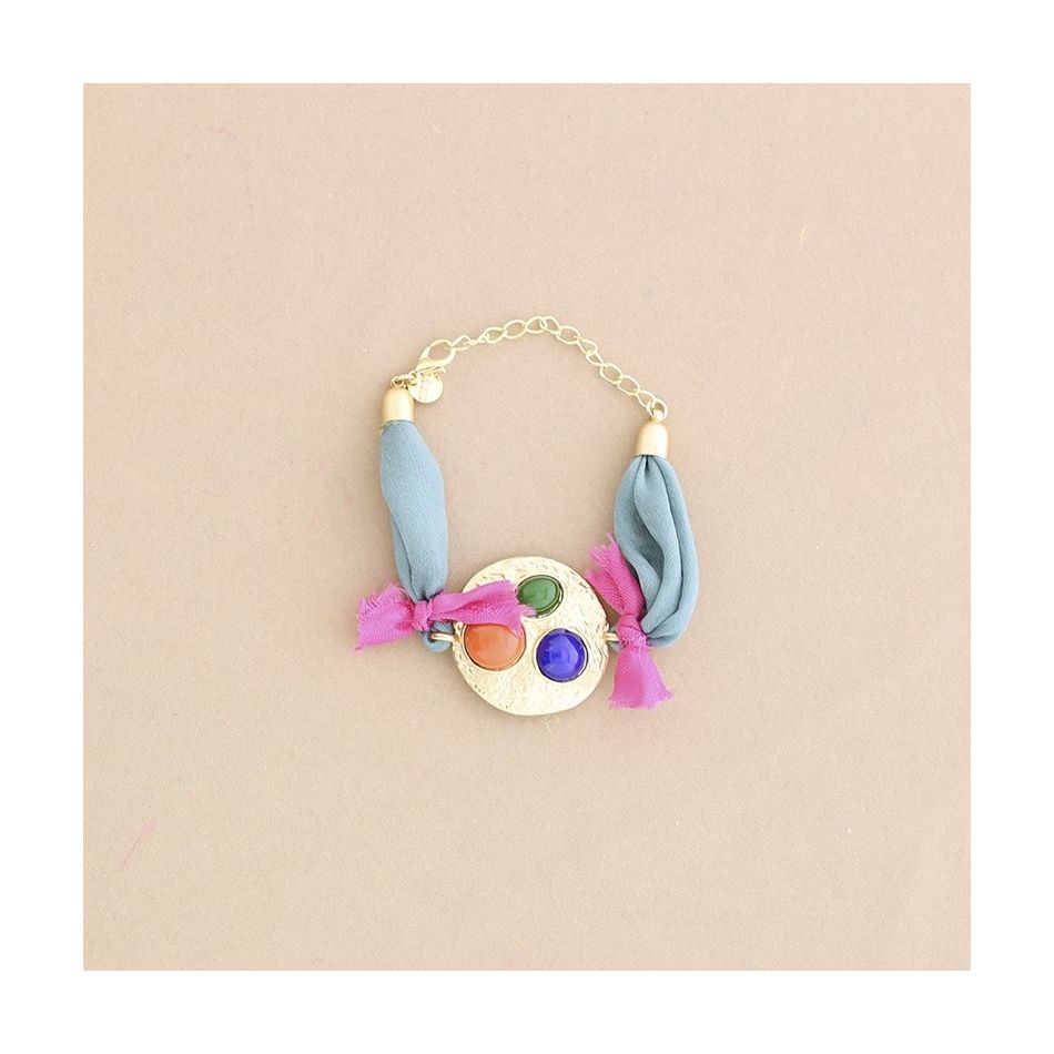 ETHNIC FABRIC METAL RESIN BRACELET