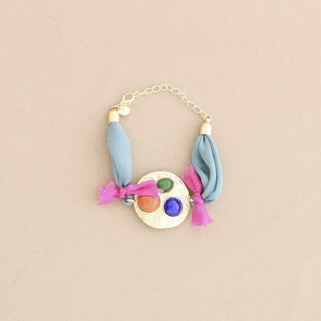 PULSERA  ÉTNICA TELA METAL RESINA