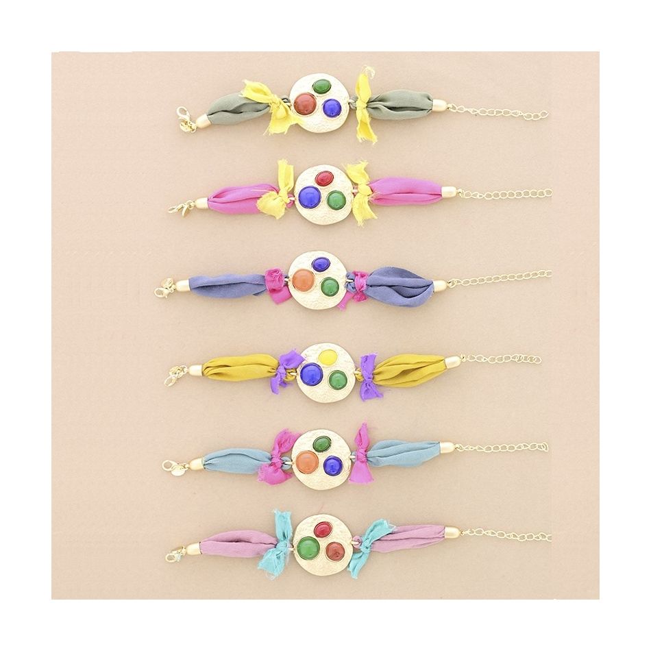ETHNIC FABRIC METAL RESIN BRACELET