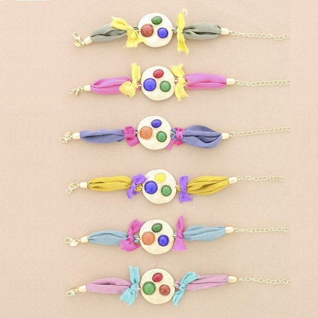 PULSERA  ÉTNICA TELA METAL RESINA