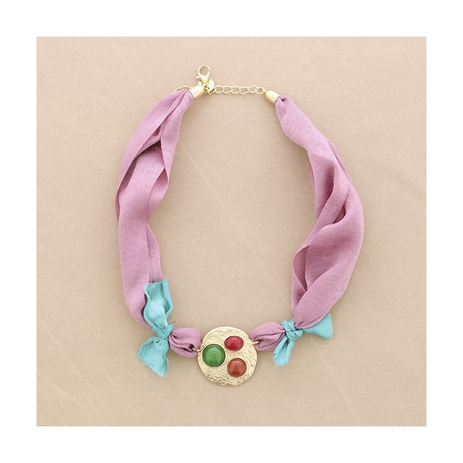 ETHNIC FABRIC METAL RESIN SHORT NECKLACE