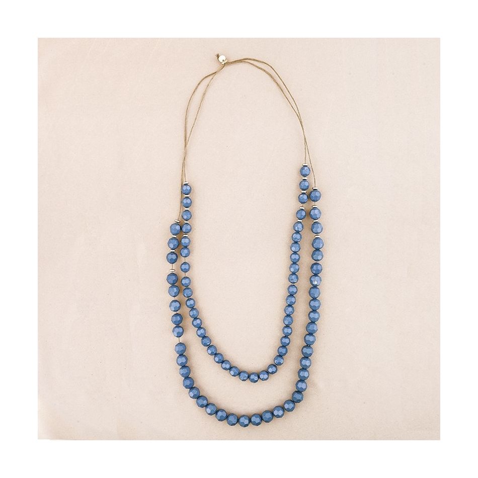 COLLAR LARGO DOBLE TIRA CUENTAS RESINA