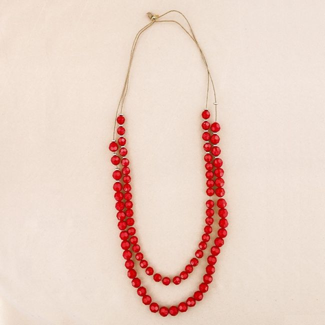 LONG DOUBLE STRAP NECKLACE WITH RESIN BEADS