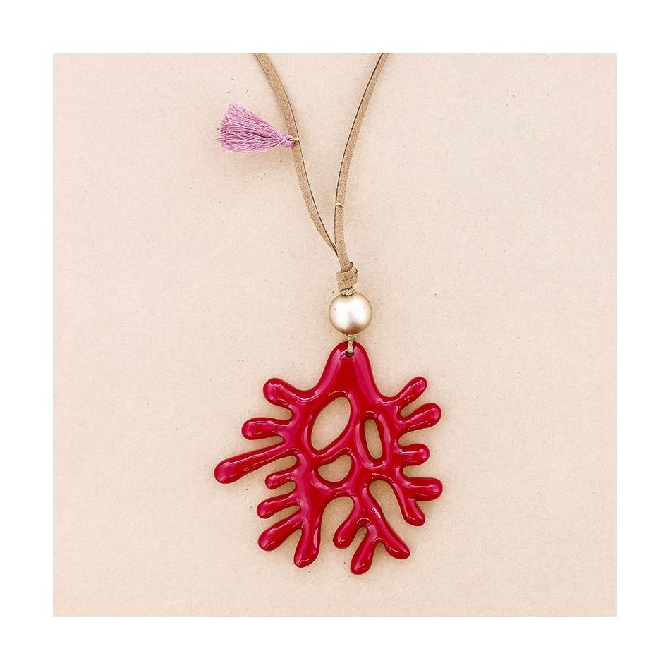 LONG NECKLACE PENDANT CORAL RESIN