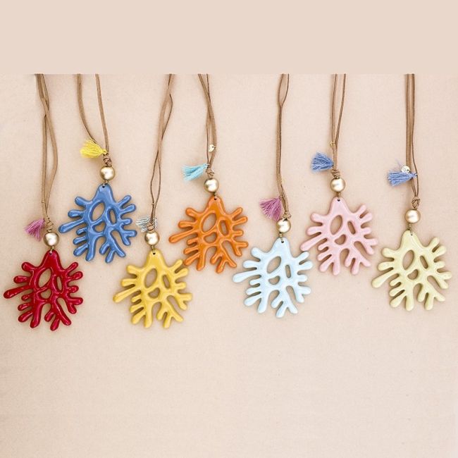 LONG NECKLACE PENDANT CORAL RESIN