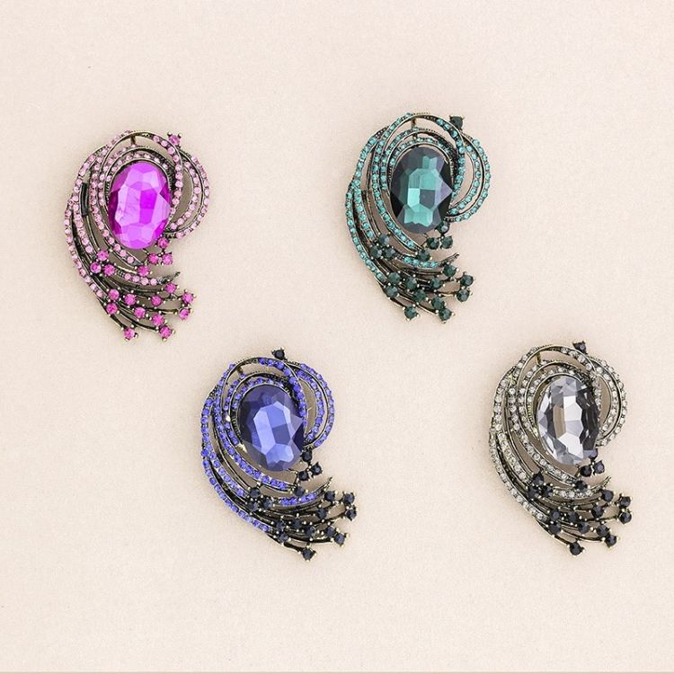 BROCHE FLOR METAL CRISTALES 2