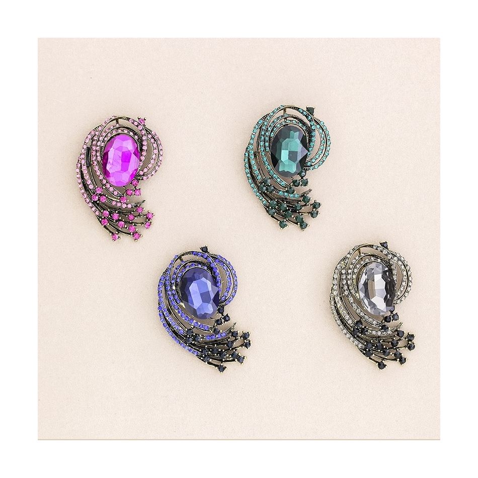 BROCHE FLOR METAL CRISTALES