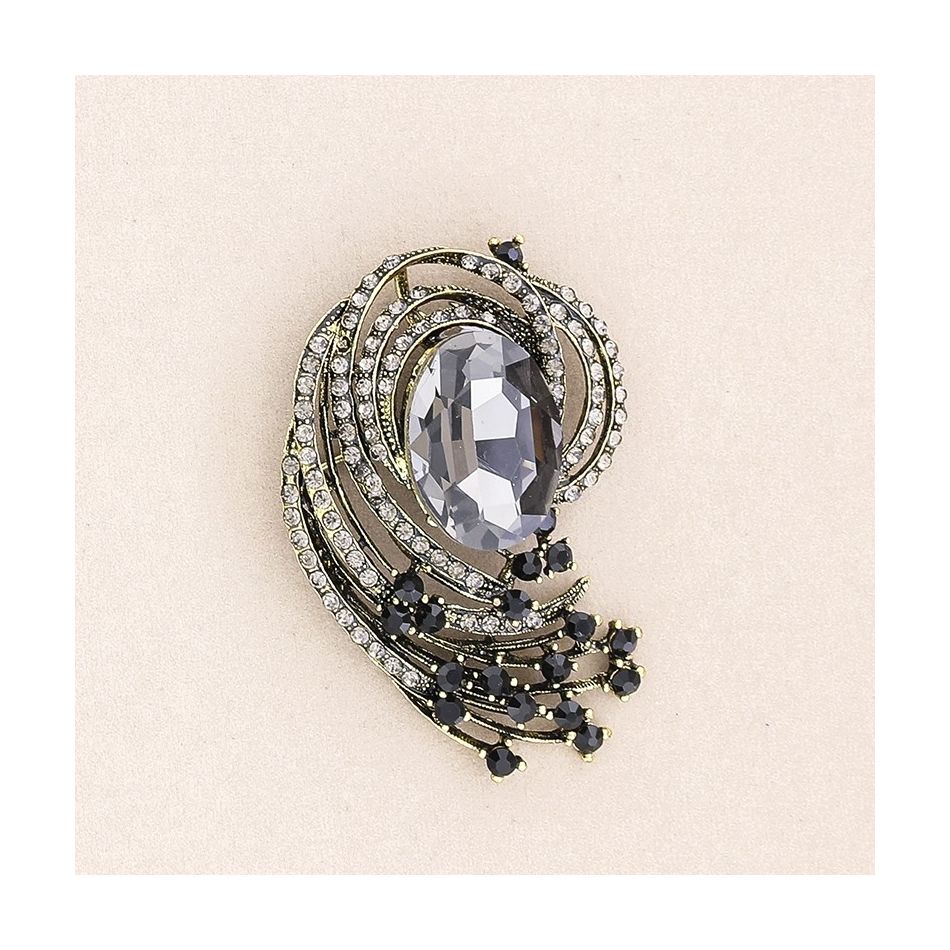 METAL FLOWER BROOCH WITH CRYSTALS