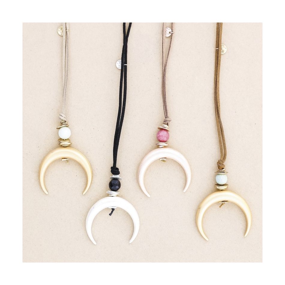 METAL HALF MOON PENDANT LONG NECKLACE