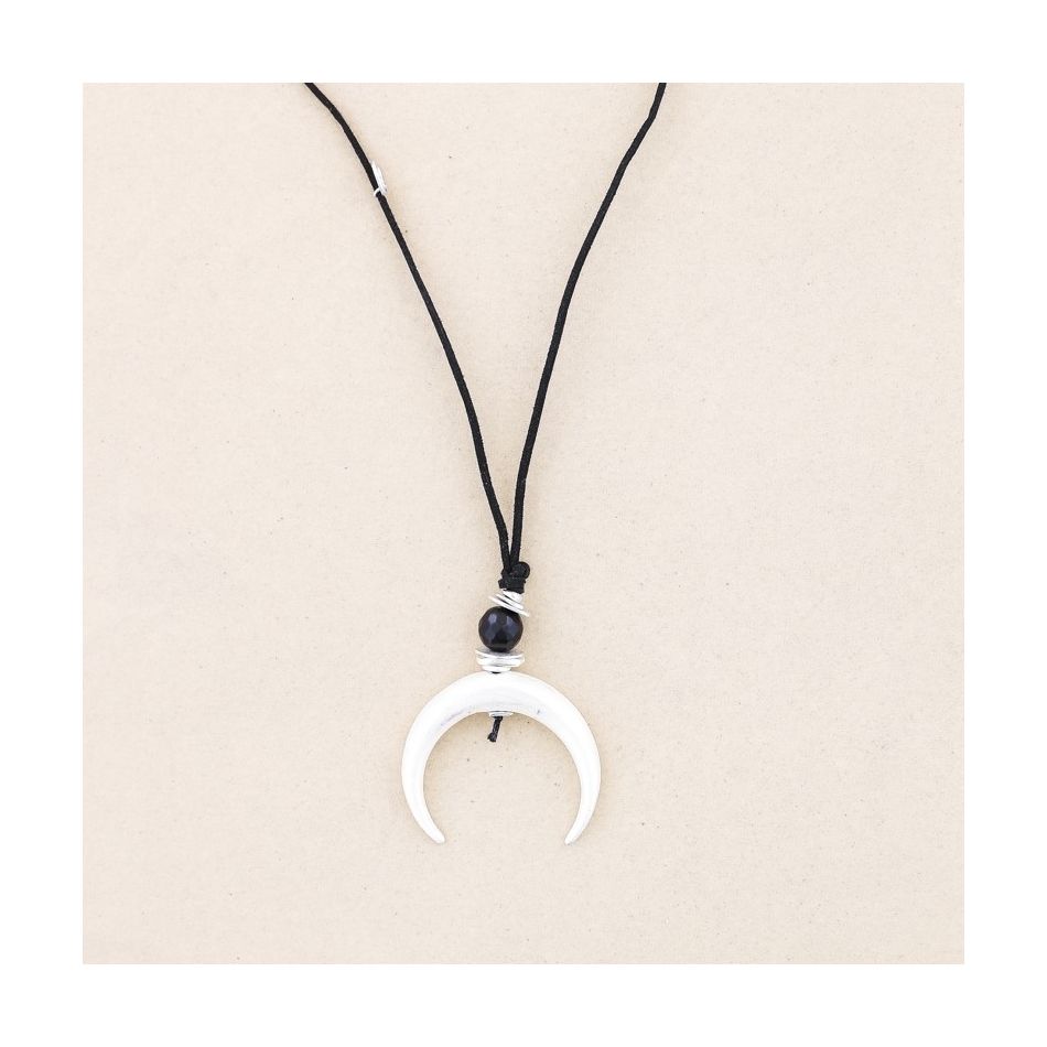 METAL HALF MOON PENDANT LONG NECKLACE