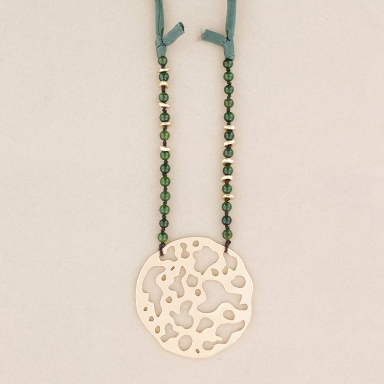 COLLAR LARGO PIEDRAS COLGANTE MEDALLÓN METAL 2