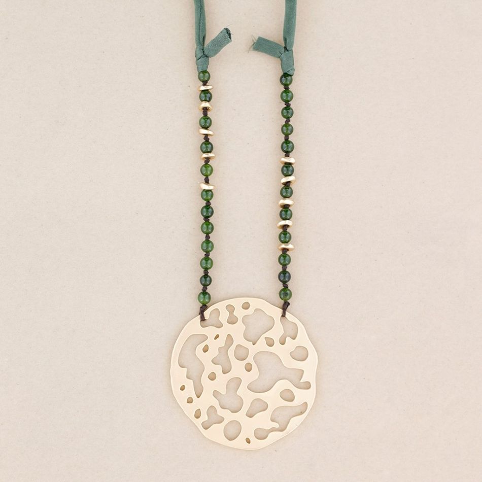 METAL MEDALLION PENDANT STONE LONG NECKLACE