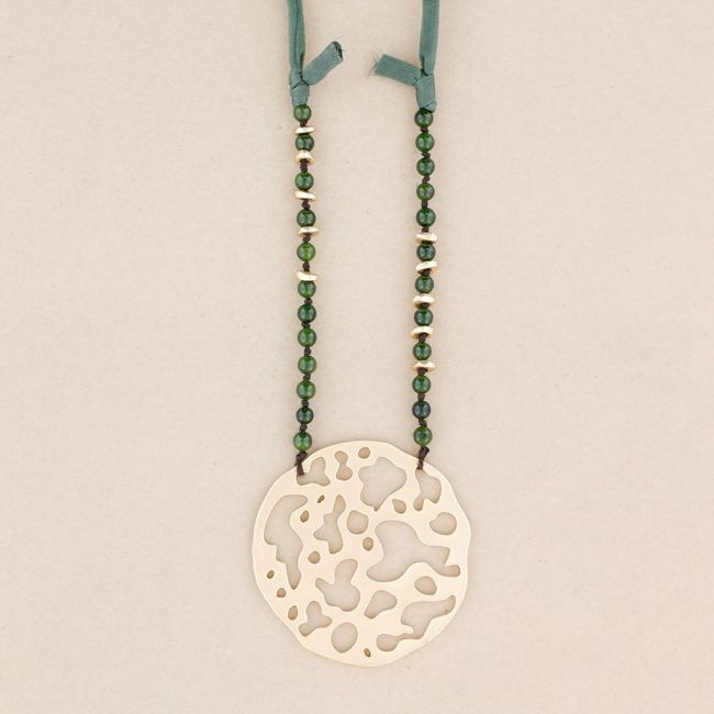 METAL MEDALLION PENDANT STONE LONG NECKLACE