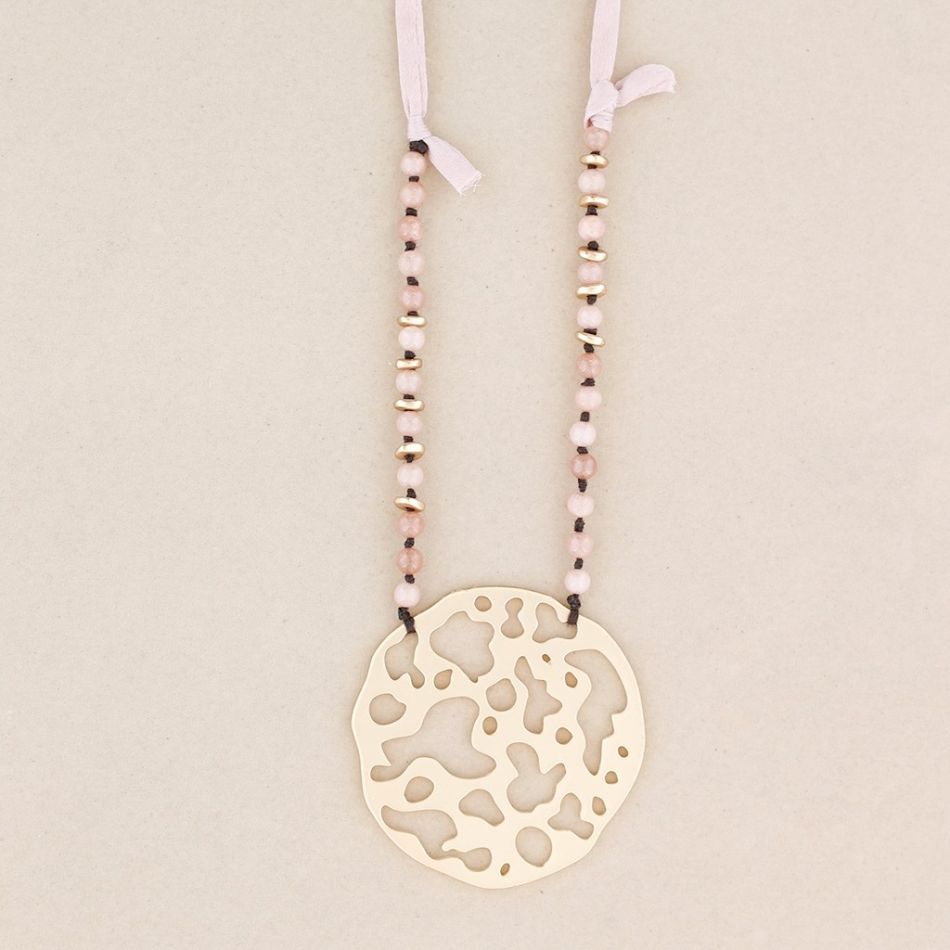 METAL MEDALLION PENDANT STONE LONG NECKLACE