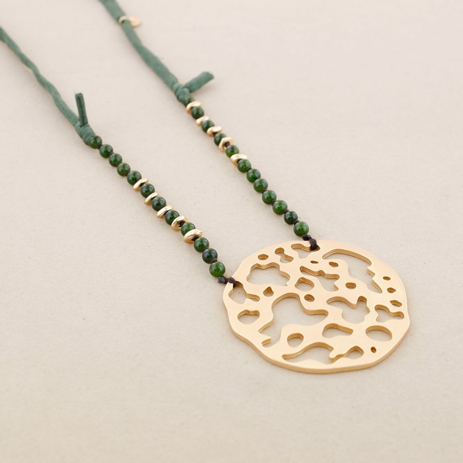METAL MEDALLION PENDANT STONE LONG NECKLACE