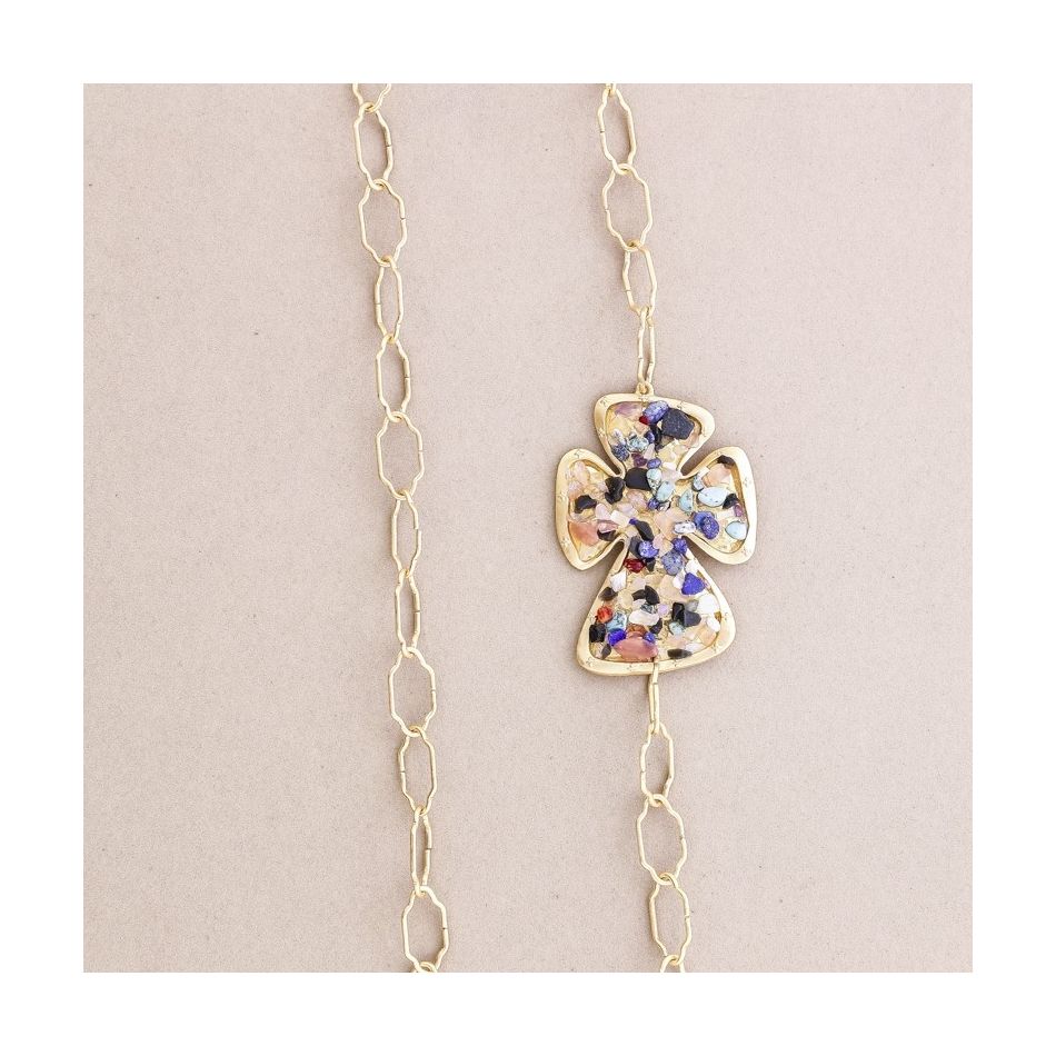LONG STONE CROSS CHAIN NECKLACE