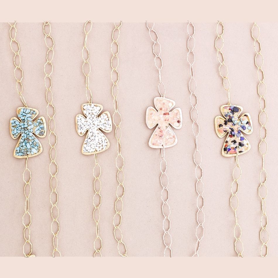 LONG STONE CROSS CHAIN NECKLACE