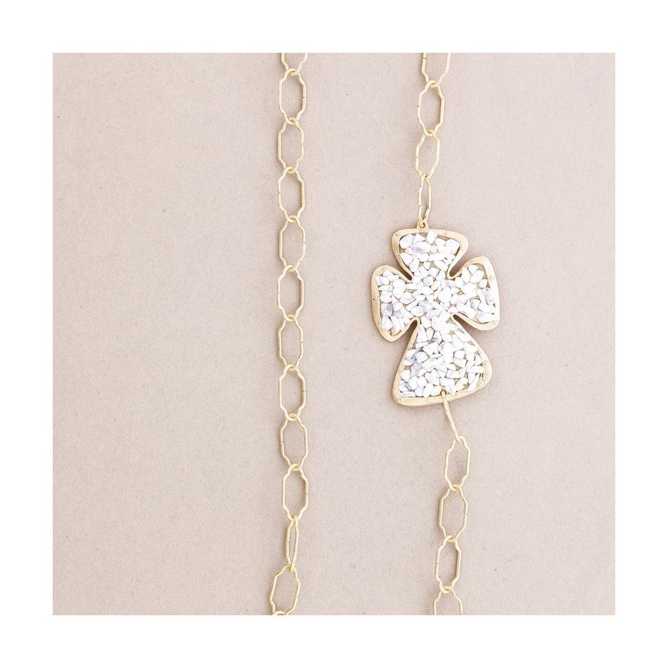LONG STONE CROSS CHAIN NECKLACE