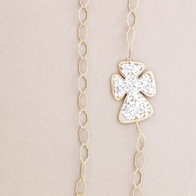 LONG STONE CROSS CHAIN NECKLACE