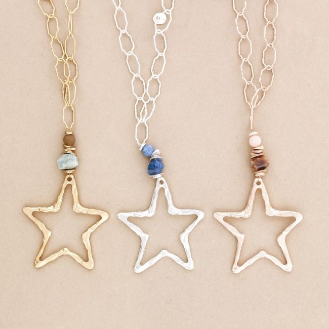 METAL STAR PENDANT CHAIN LONG NECKLACE