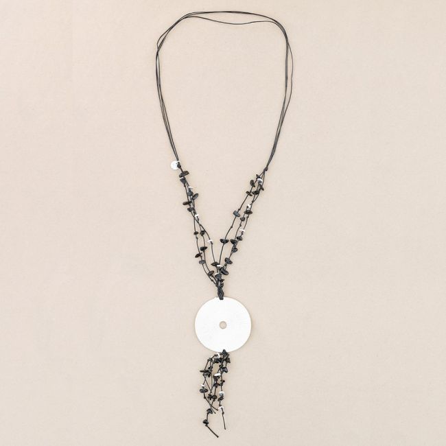 LONG STONE MEDALLION PENDANT NECKLACE