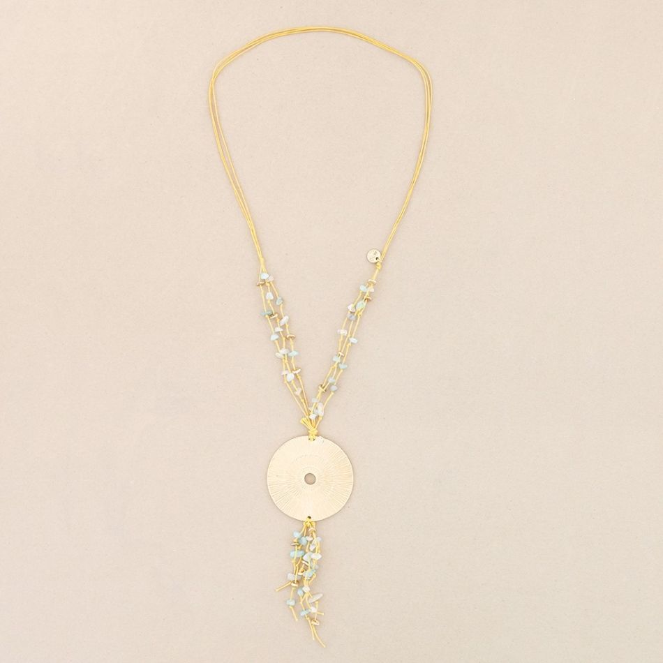 COLLAR LARGO COLGANTE MEDALLÓN PIEDRECITAS