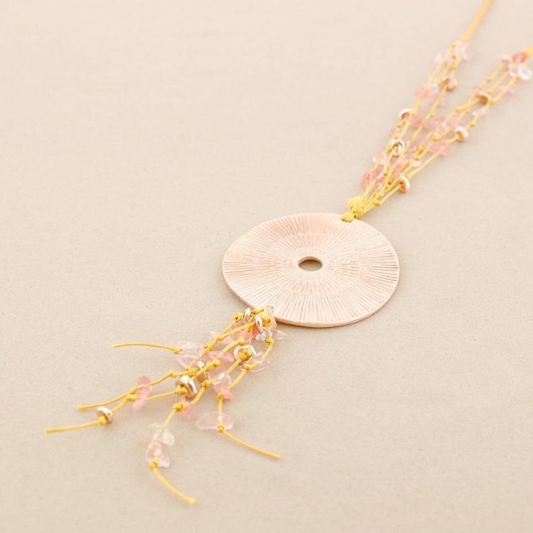 LONG STONE MEDALLION PENDANT NECKLACE