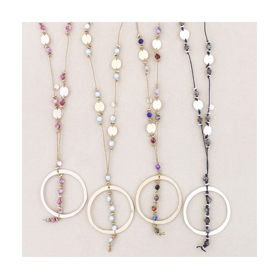LONG STONE NECKLACE WITH RING PENDANT